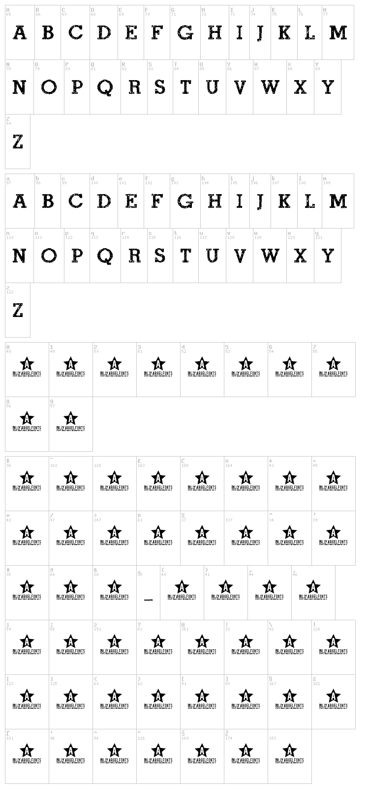 Road Movie font map